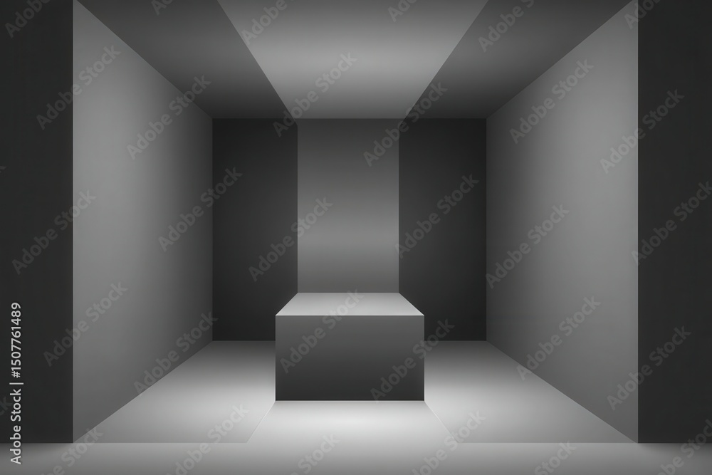 Poster empty gray room with cube platform