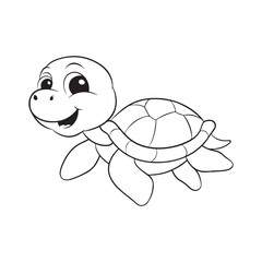 Cute turtle outline drawing for kids coloring page vector image silhouette