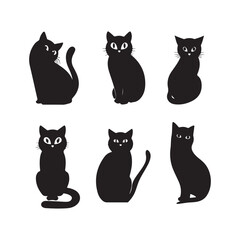 Fototapeta premium Black cat silhouette vector illustration halloween cats collection