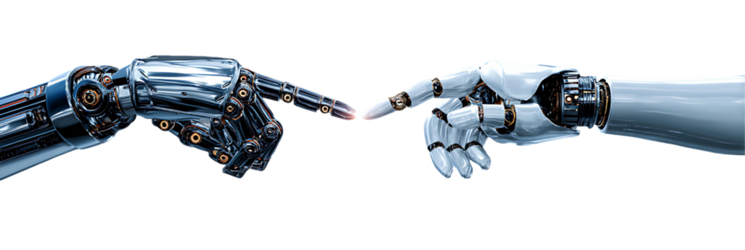 AI Collaboration Robotic Hands Reaching Towards Future