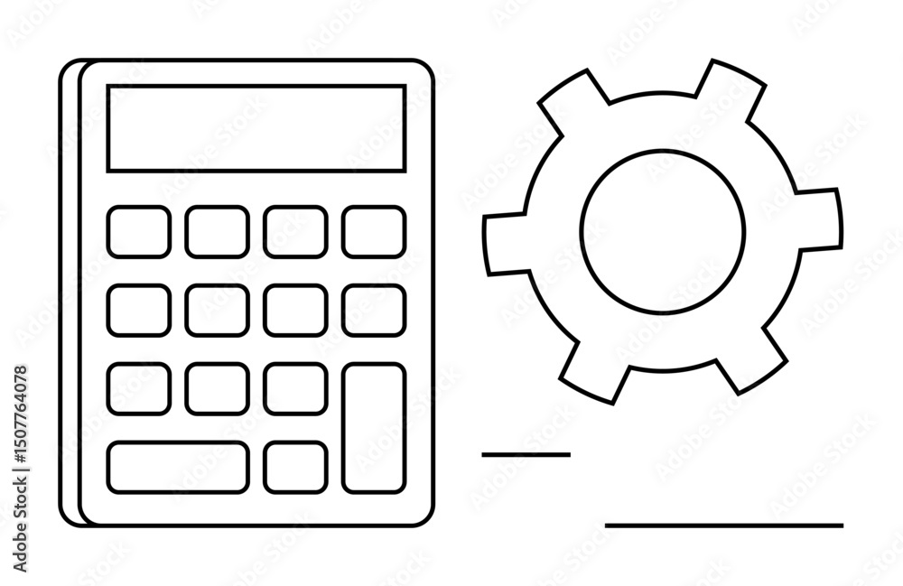 Aufkleber calculator and gear outline emphasizing concepts of computation, automation, optimization, and mecha