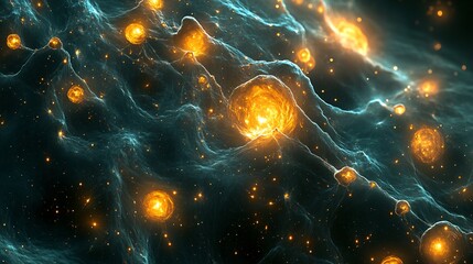 Abstract design with luminous orbs embedded in a textured surface.