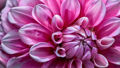 dahlia bloom vivid flower petals close up bright vegetal banner gray and pink plant headline macro