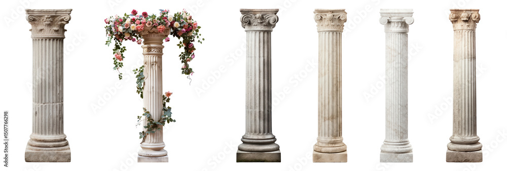 Poster png elegant ancient architectural columns, element set on transparent background