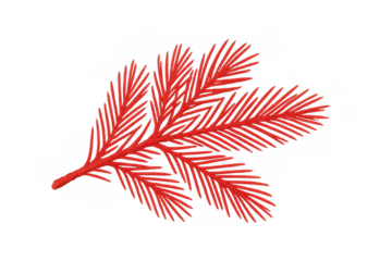 Shiny red christmas ornament hanging from evergreen branch, highlighting seasonal decorative element with clean, minimalist background