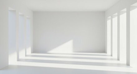 Bright empty white room with sunlight and shadows, minimalist interior architecture design