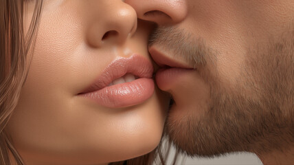 Obraz premium Close-up of a couple sharing a tender moment with their lips
