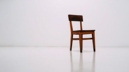 Wooden chair in a plain white room.