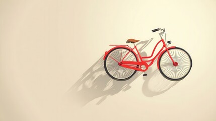 Fototapeta premium Red bicycle hanging on a beige wall.