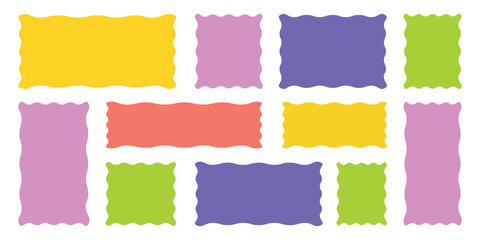 Set of Zigzag and colorful Shape. Rectangle shape frame with zigzag edge. Elements for design of text box, badge, banner. Rectangle, square and oval shape frame with zigzag edge.