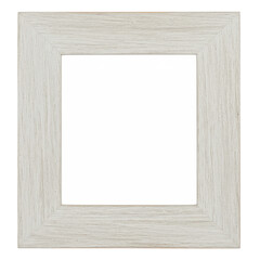 Fototapeta premium Empty wooden square frame with a white center, showing grainy texture and soft color tone