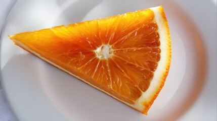 Close-up view of a triangular slice of orange.