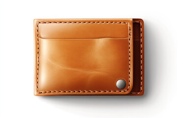 Brown leather wallet with cash and cards, isolated on white