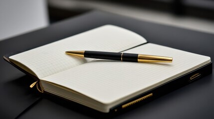 Naklejka premium Open notebook with pen resting on top of the pages.