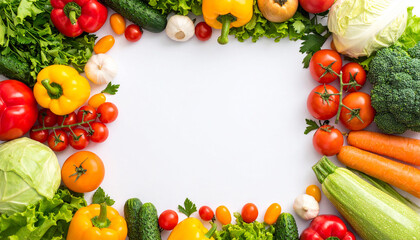 Top View Frame Made of Fresh Ripe Vegetables Isolated on White Background for Food Design