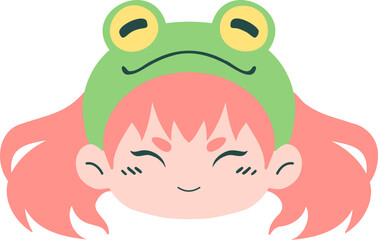 funny cute chibi with costume frog cartoon