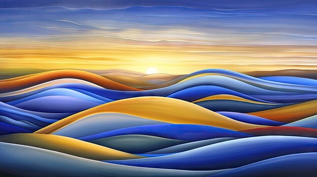 Sunrise over rolling hills of vibrant color.