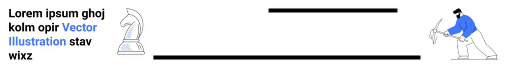 Obraz premium Chess knight and worker figure facing each other across horizontal lines, blending strategic decision-making with manual effort. Ideal for work-life balance, strategy, competition, contrast, labor