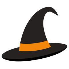 Black and golden witch hat vector icon on white background.