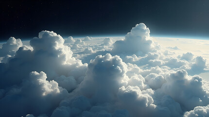 Majestic Cloud Towers from Space Above Earth's Horizon