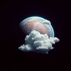 Earth Surrounded by Clouds in Deep Space