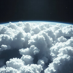 Majestic Cloud Towers from Space Above Earth's Horizon