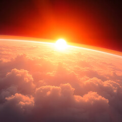 Sunrise Over Cloudy Earth from Space