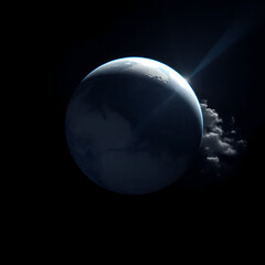 Earth Illuminated by Sunrise in Space with Cloud Shadow