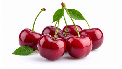 Isolated Sweet Cherry on White Background – Fresh Ripe Fruit with Clipping Path for Food Design, Healthy Eating, and Summer Concept