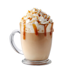  Delicious Caramel Latte Topped with Whipped Cream on Transparent Background