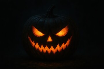 Fototapeta premium [Spooky Evil Jack-o'-lantern Halloween Pumpkin with Glowing Eyes]