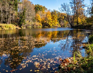 Serene Autumn Landscape with Colorful Foliage and Reflective Water