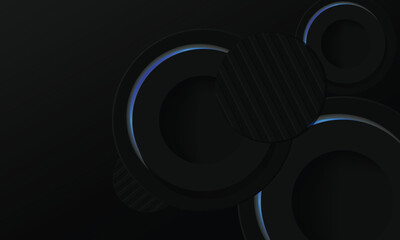 Abstract black circle dimensional background with blue neon light design