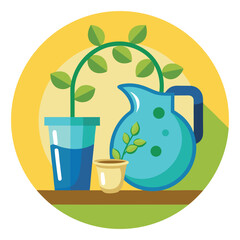 Drink water pour glass jug bowl cartoon icon vine design vector