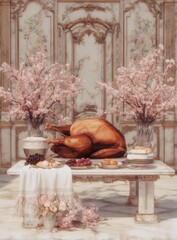 Roasted Turkey Elegant Dinner Table Setting