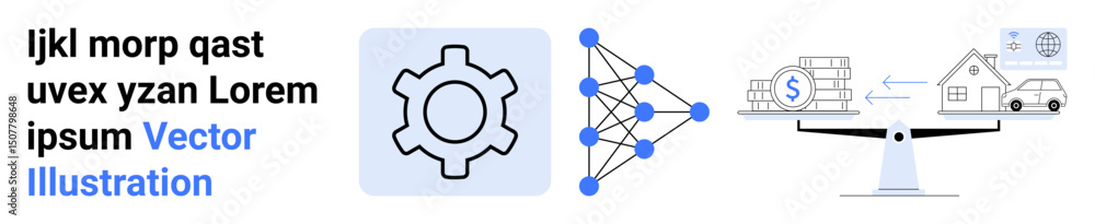 Aufkleber gear linked to neural network highlights ai technology balancing assets on a financial scale with ho