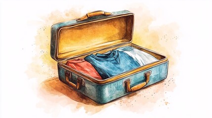 Open suitcase filled with folded clothes.