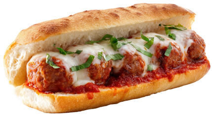  Delicious Meatball Sub with Marinara and Cheese on Transparent Background