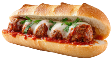  Delicious Meatball Sub with Marinara and Cheese on Transparent Background