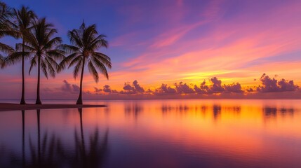 Serene sunset over tranquil beach