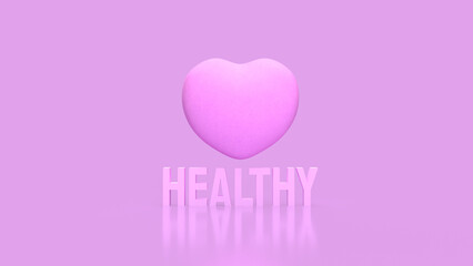 The Healthy text and pink heart image 3d Rendering.