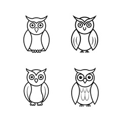 Fototapeta premium Vector illustration set of Owl line art