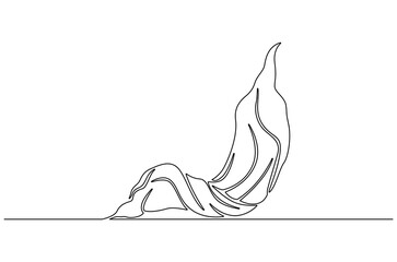 Continuous one line drawing of Flying wave silk or satin fabric. Single line drawing illustration of Luxury textile drapery. Grand opening ceremony concept vector art. Doodle line illustration.