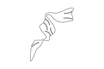 Fototapeta premium Continuous one line drawing of Flying wave silk or satin fabric. Single line drawing illustration of Luxury textile drapery. Grand opening ceremony concept vector art. Doodle line illustration.