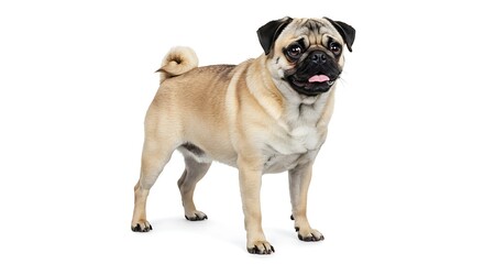 Obraz premium Cute Pug Dog Portrait Isolated on White Background Represents Pet Companionship and Purebred Dog Breed Lifestyle with Funny Expression and Upbeat Temperament for Animal Lovers