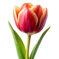 Naklejka premium Single red and yellow tulip blossom isolated on a white background ai generated png