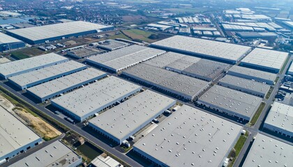 Aerial View of Modern Industrial Warehouses and Distribution Centers