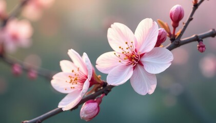 Subtle pastel blossoms, delicate leafwork, soft focus, pattern, delicate, soft