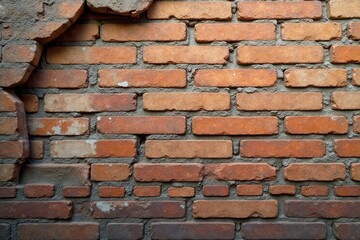 Cracked and weathered wall showing underlying brick, late pattern reveal, design, wall, uneven