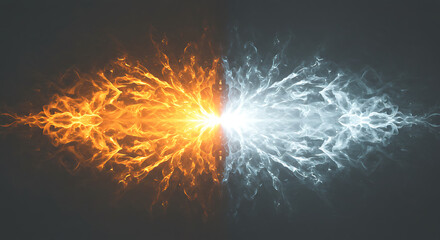 Obraz premium Abstract Fire and Ice Collision Dynamic Energy Fiery and Icy Contrast Powerful Visual